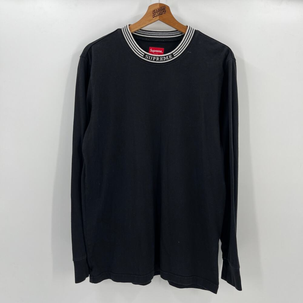 SS17 2017 Supreme NYC Rib Logo Stripe Longsleeve Tee in Black M